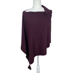 Ann Taylor Wool Cashmere Blend Poncho Tassels Classic Elegant Purple Size OS